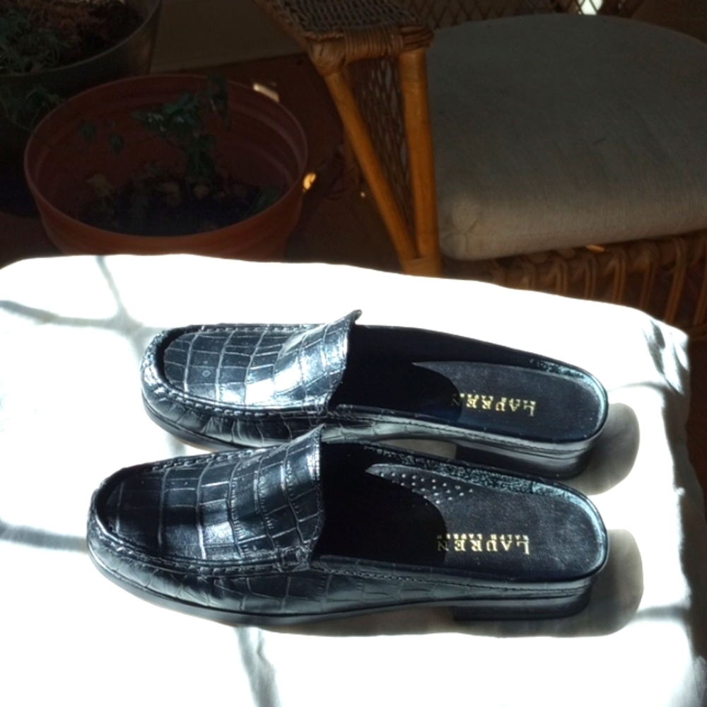 Lauren Ralph Lauren Women's Croc Embossed Leather Slip-on Mule